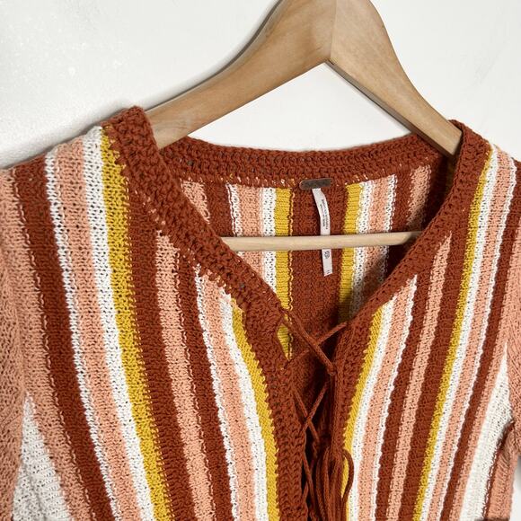 Free People Mini Dress Womens XS Lollipop Sunset Stripe Knit Boho Festival 70s - Picture 7 of 14
